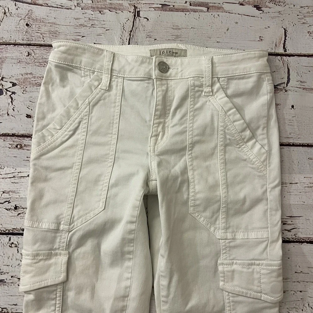 JOIE Women's 27 Okana Cargo Skinny Ankle‎ Crop Soft White Utility Pant Jeans